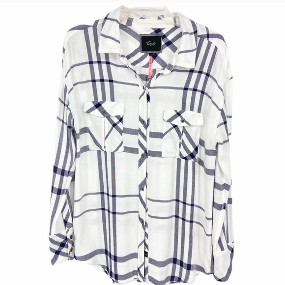 Rails x Free People 'Draped In Plaid' white and navy flannel Button Up Shirt - Picture 3 of 4